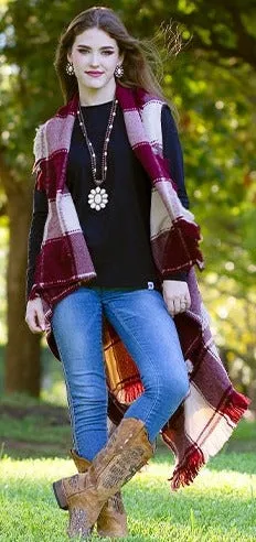 * Maroon & Cream Plaid Sweater Vest