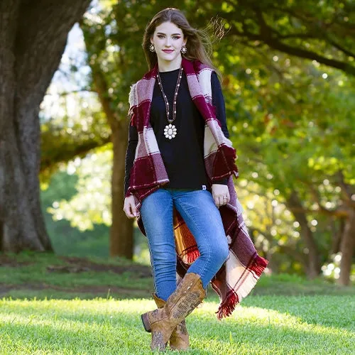 * Maroon & Cream Plaid Sweater Vest