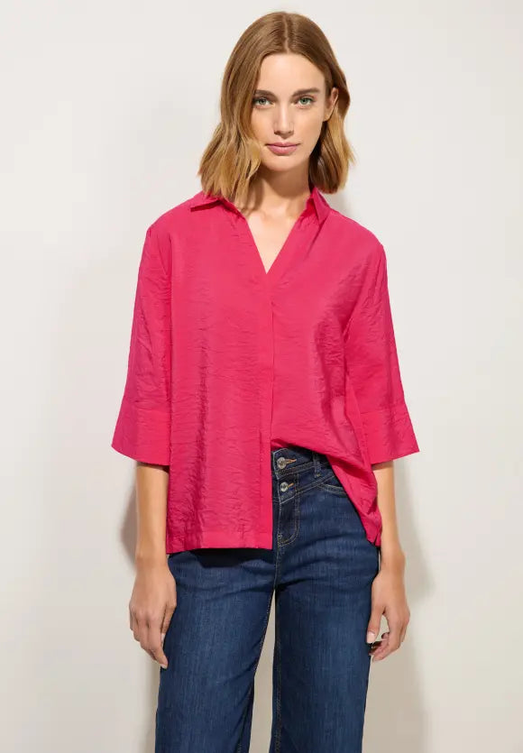 344149- 3/4 Sleeve Blouse w/ collar - Coral