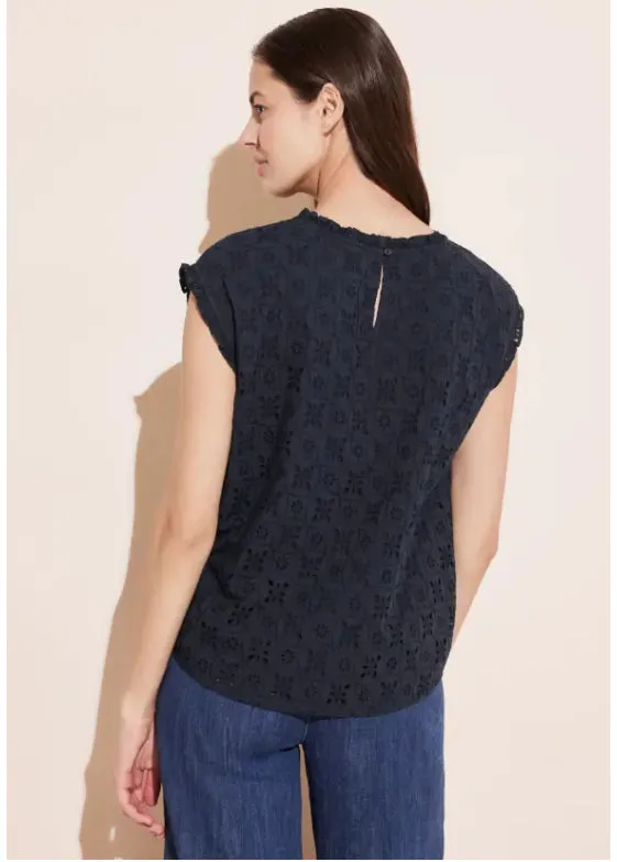 344661- Navy Crochet Blouse - Street One