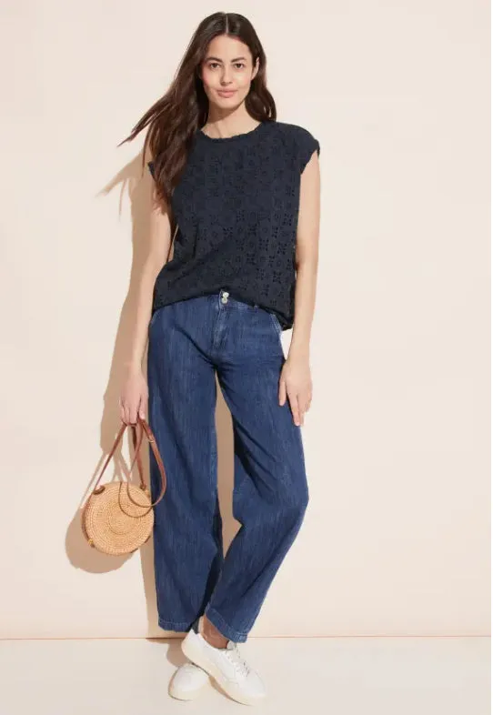 344661- Navy Crochet Blouse - Street One