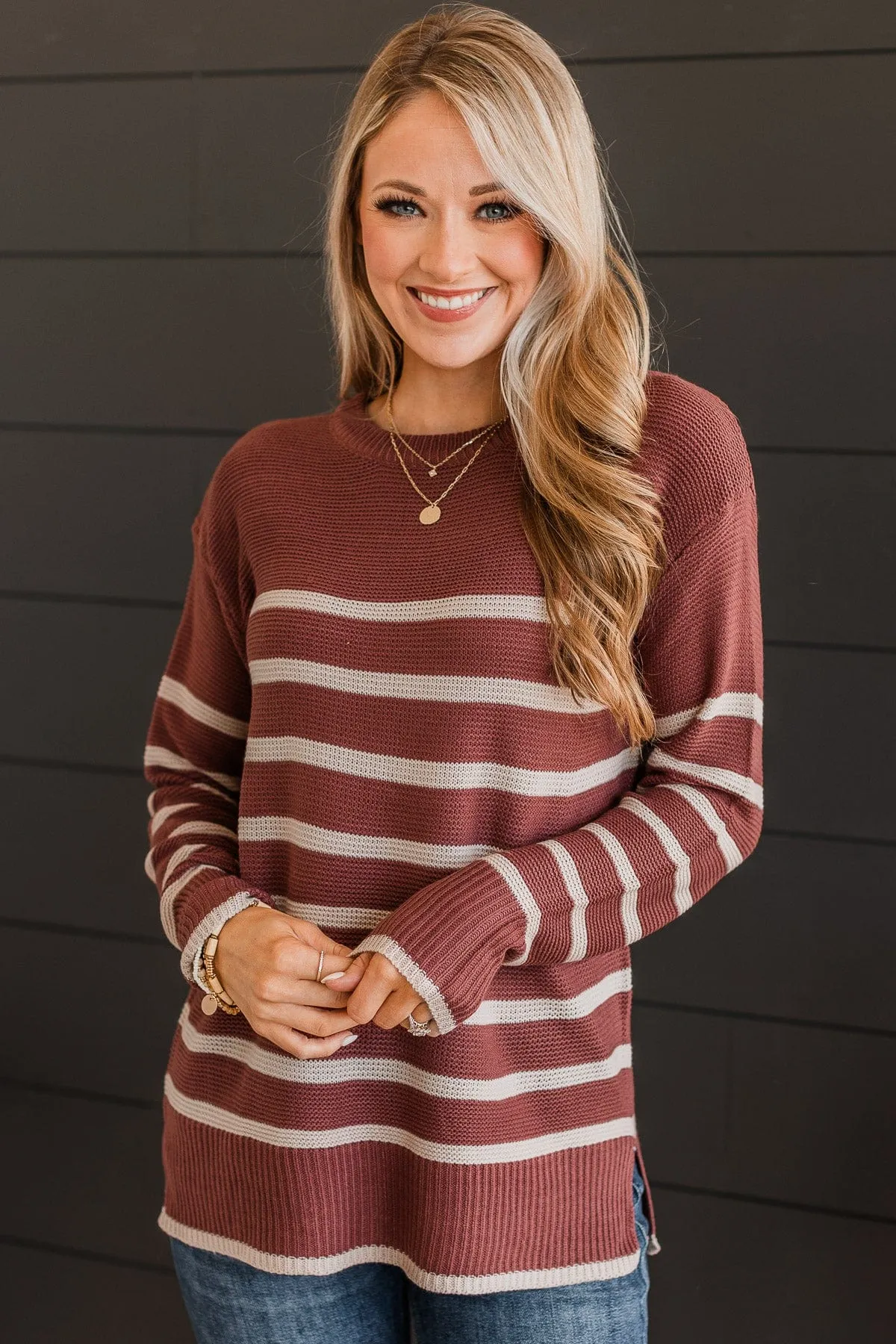 Always Admiring Striped Sweater- Marsala