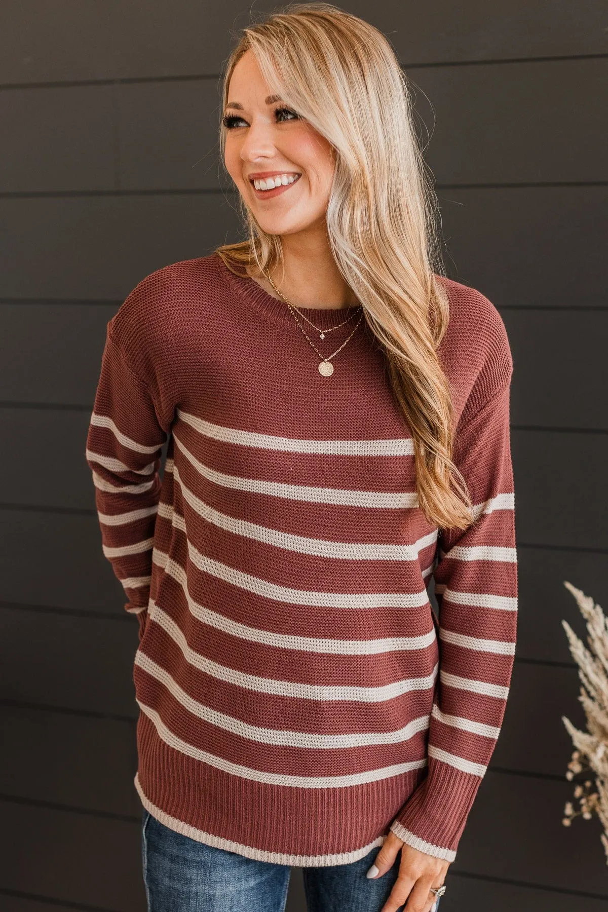 Always Admiring Striped Sweater- Marsala