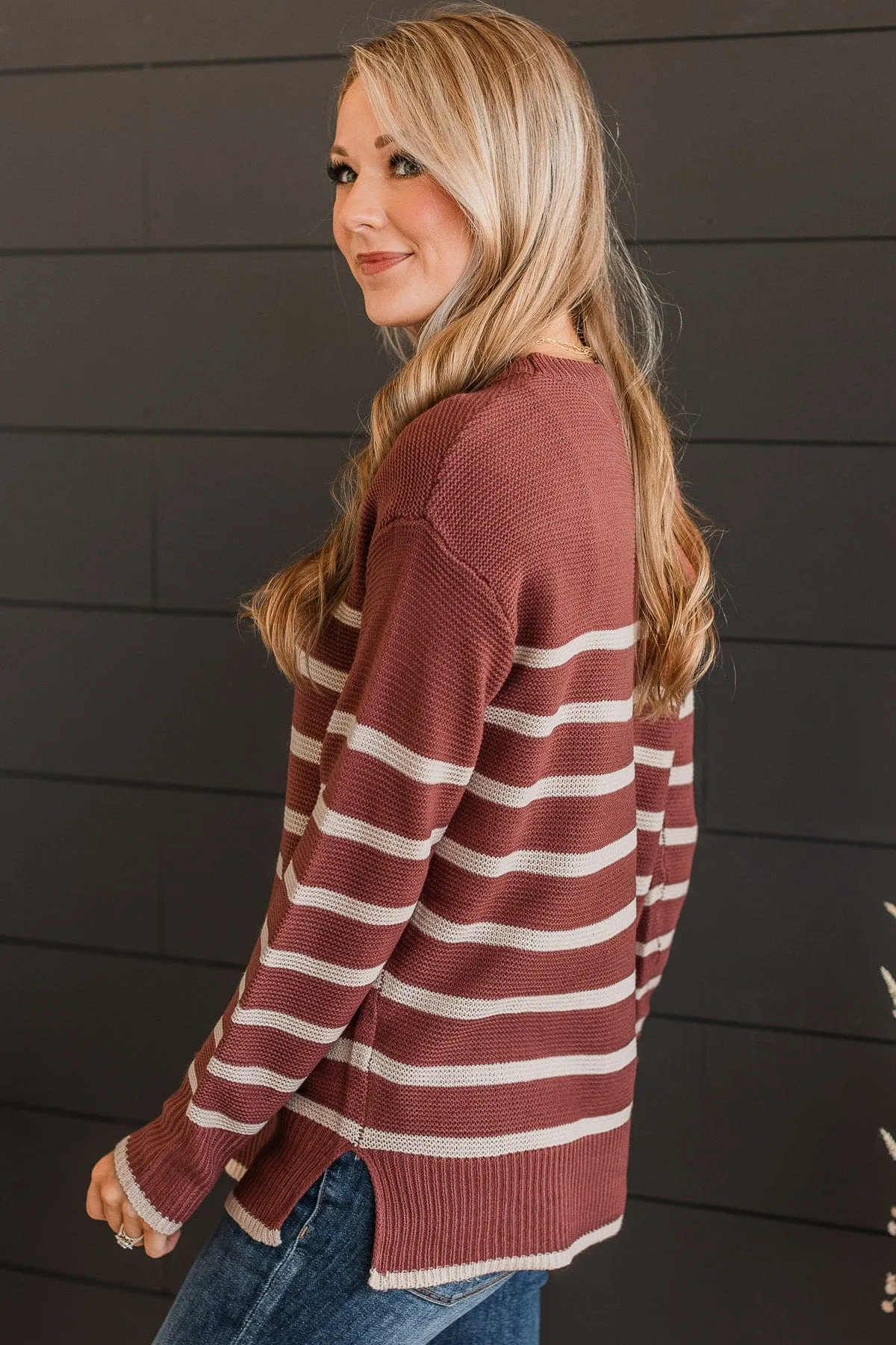 Always Admiring Striped Sweater- Marsala