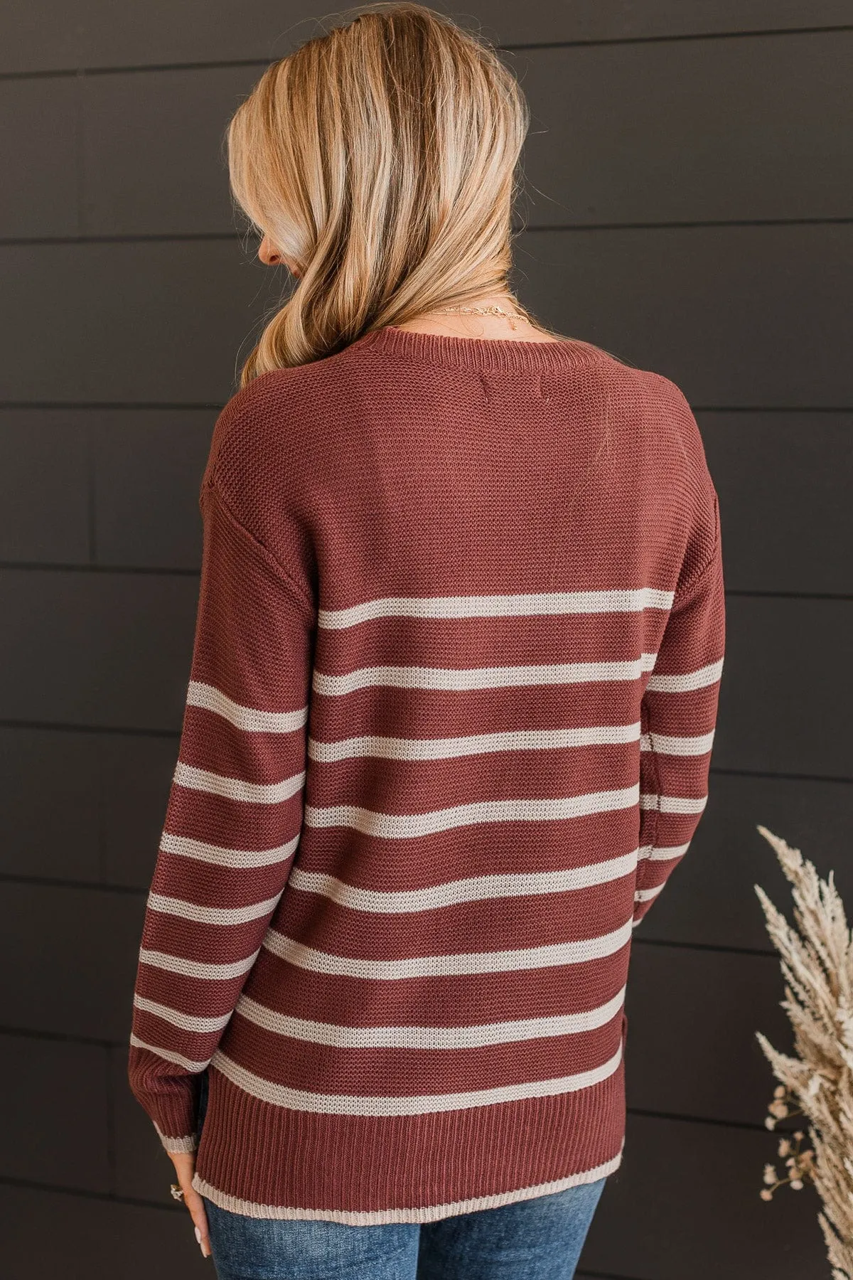 Always Admiring Striped Sweater- Marsala