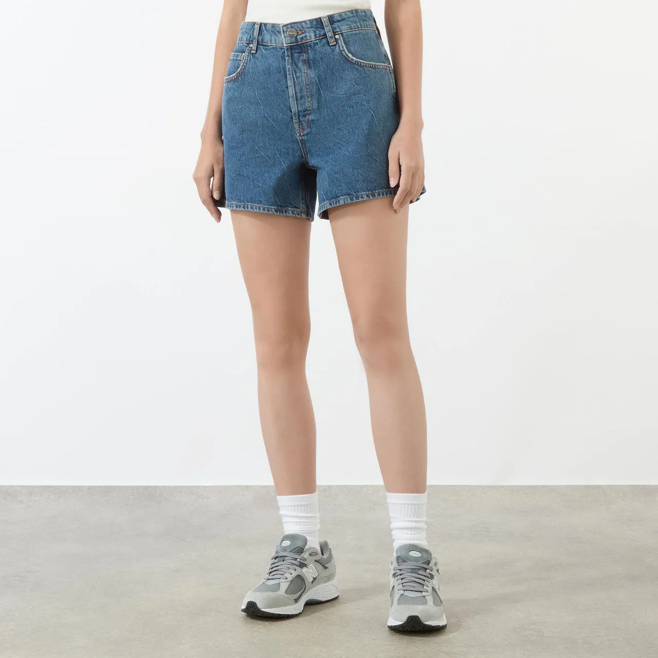 ANINE BING Dalton High-Waist Denim Shorts - Dark Blue