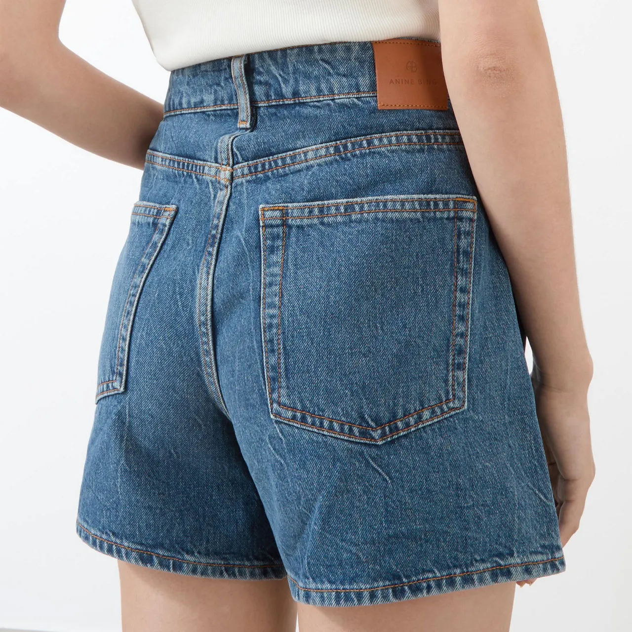 ANINE BING Dalton High-Waist Denim Shorts - Dark Blue