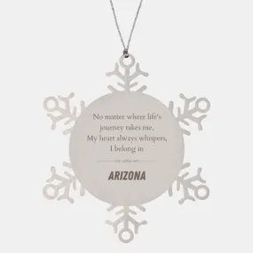 Arizona State Gifts, No matter where life's journey takes me, my heart always whispers, I belong in Arizona, Proud Arizona Snowf