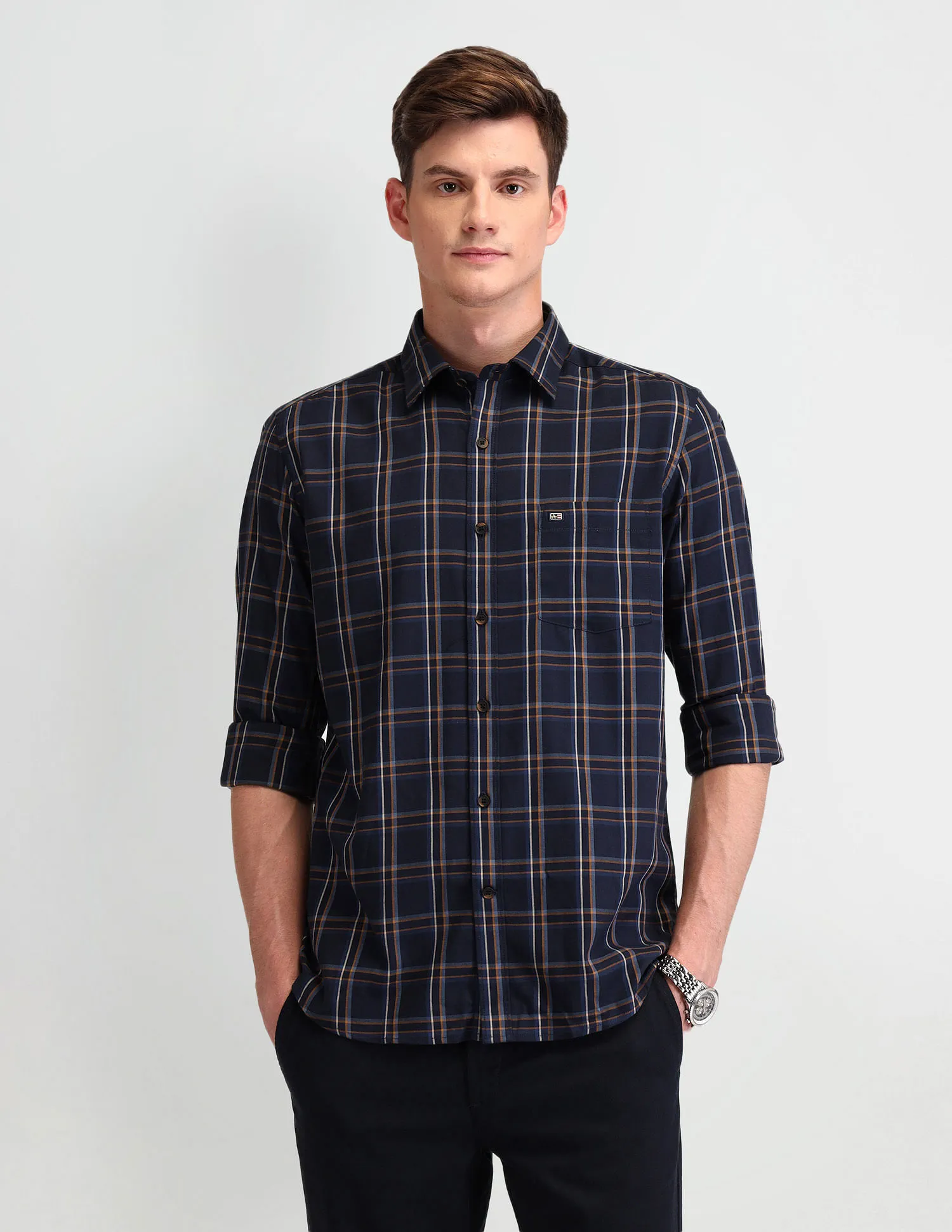 Arrow Sport Slim Fit Windowpane Checks Shirt