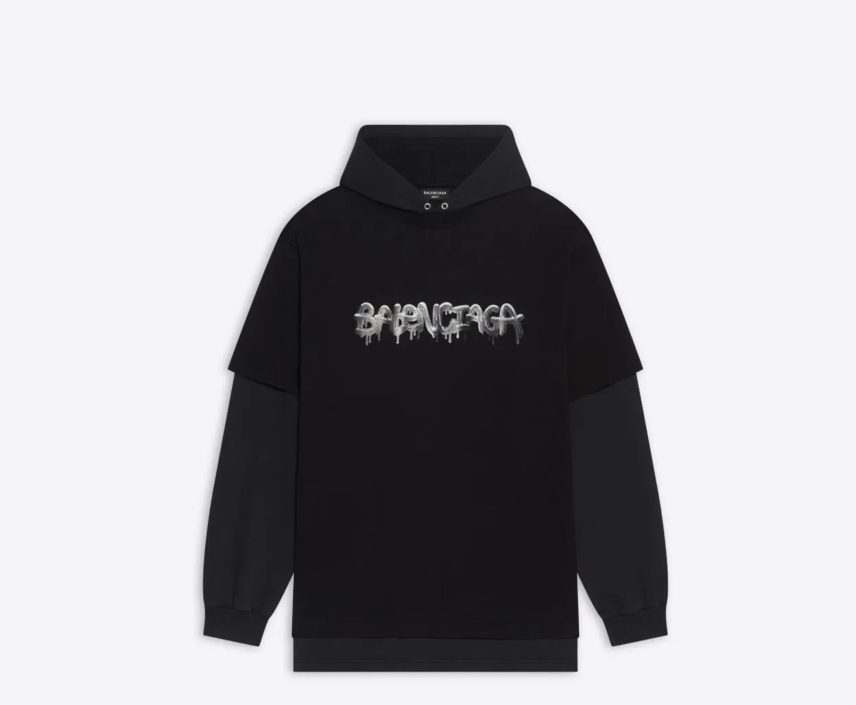 BALENCIAGA  |Men's slime double long sleeve hooded t-shirt  in black