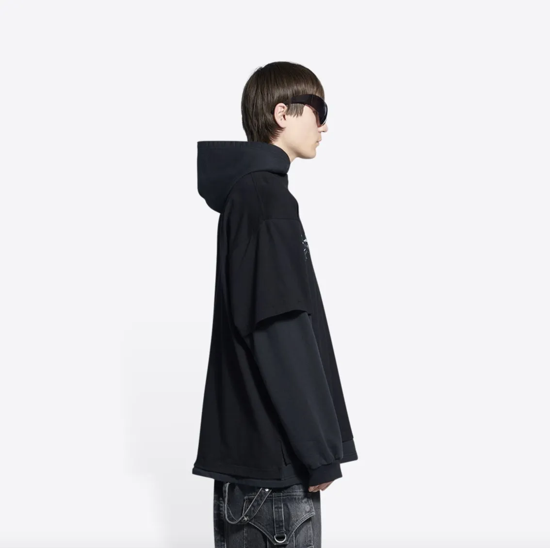 BALENCIAGA  |Men's slime double long sleeve hooded t-shirt  in black