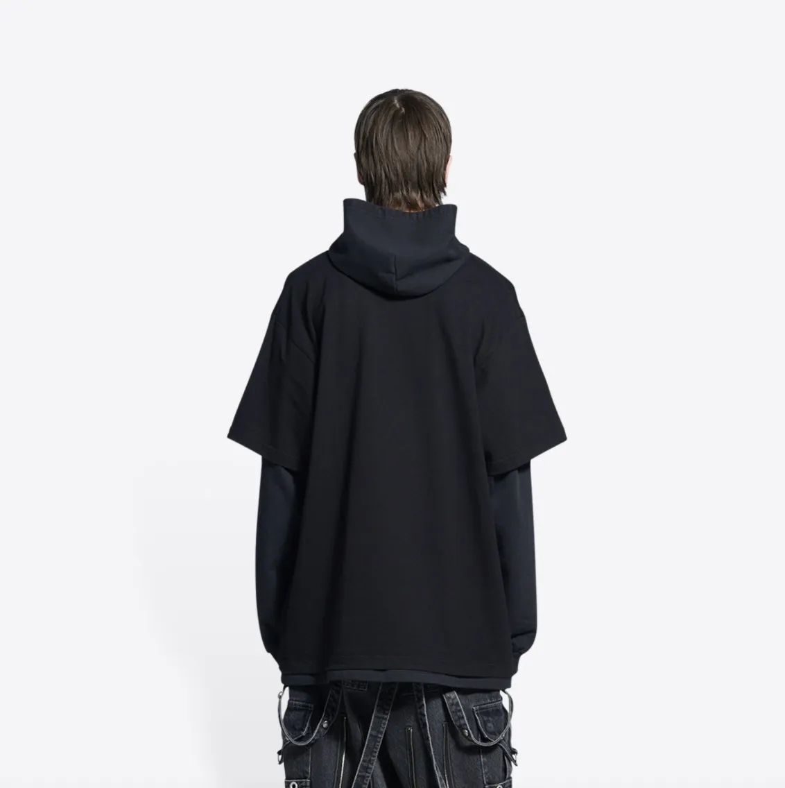 BALENCIAGA  |Men's slime double long sleeve hooded t-shirt  in black