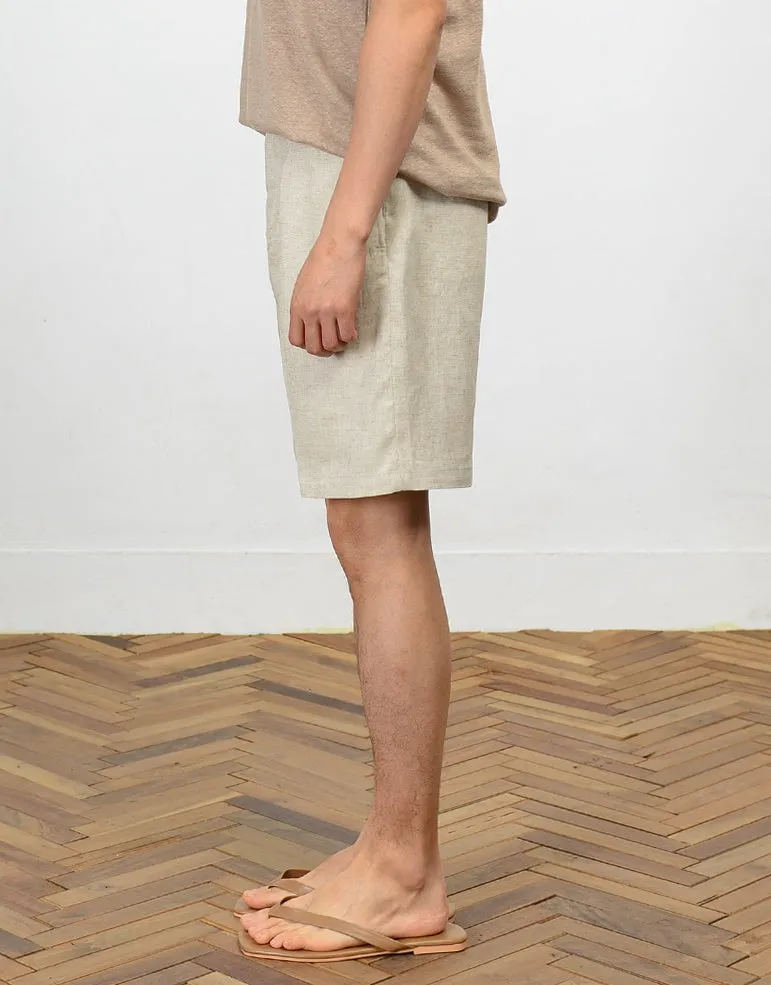 Beige Herringbone Linen Shorts For Mens Pants Summer Korean Suits