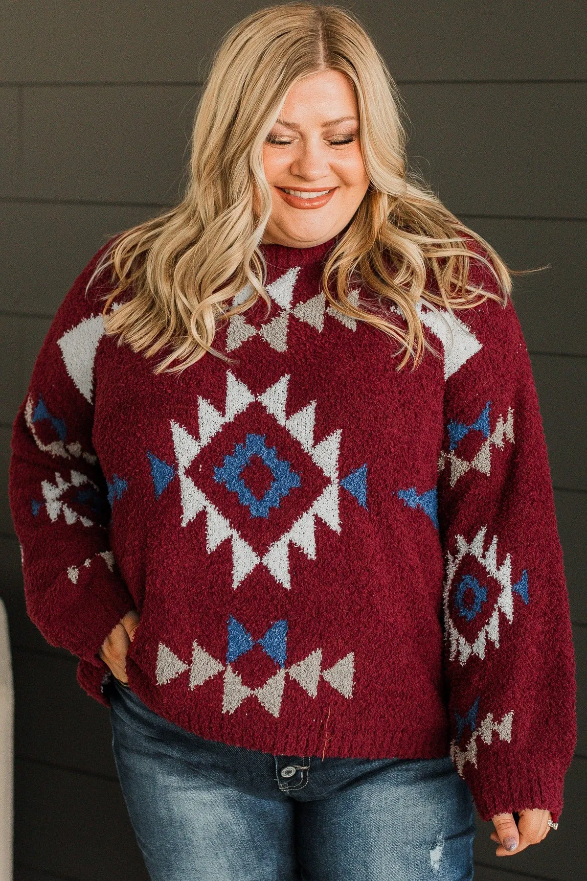 Best Interests Aztec Sweater- Burgundy