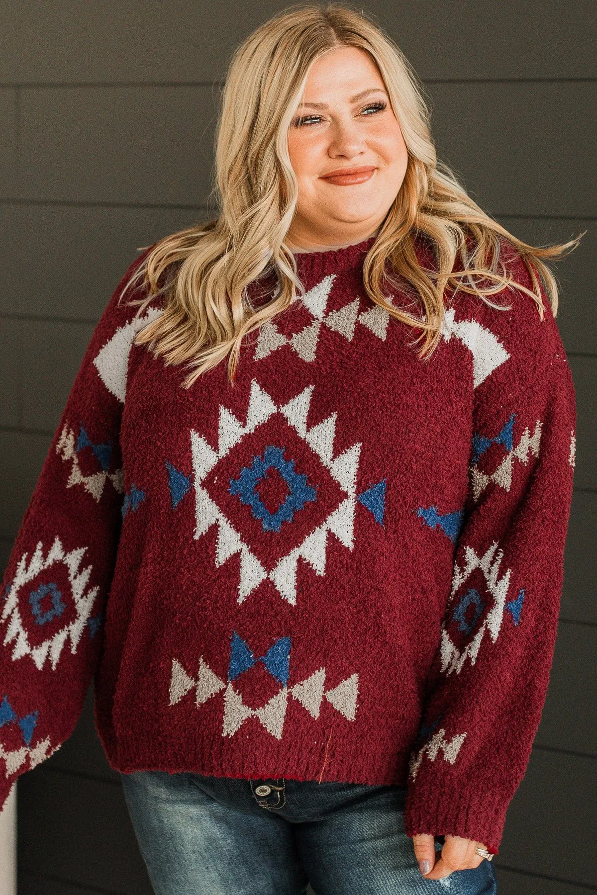 Best Interests Aztec Sweater- Burgundy