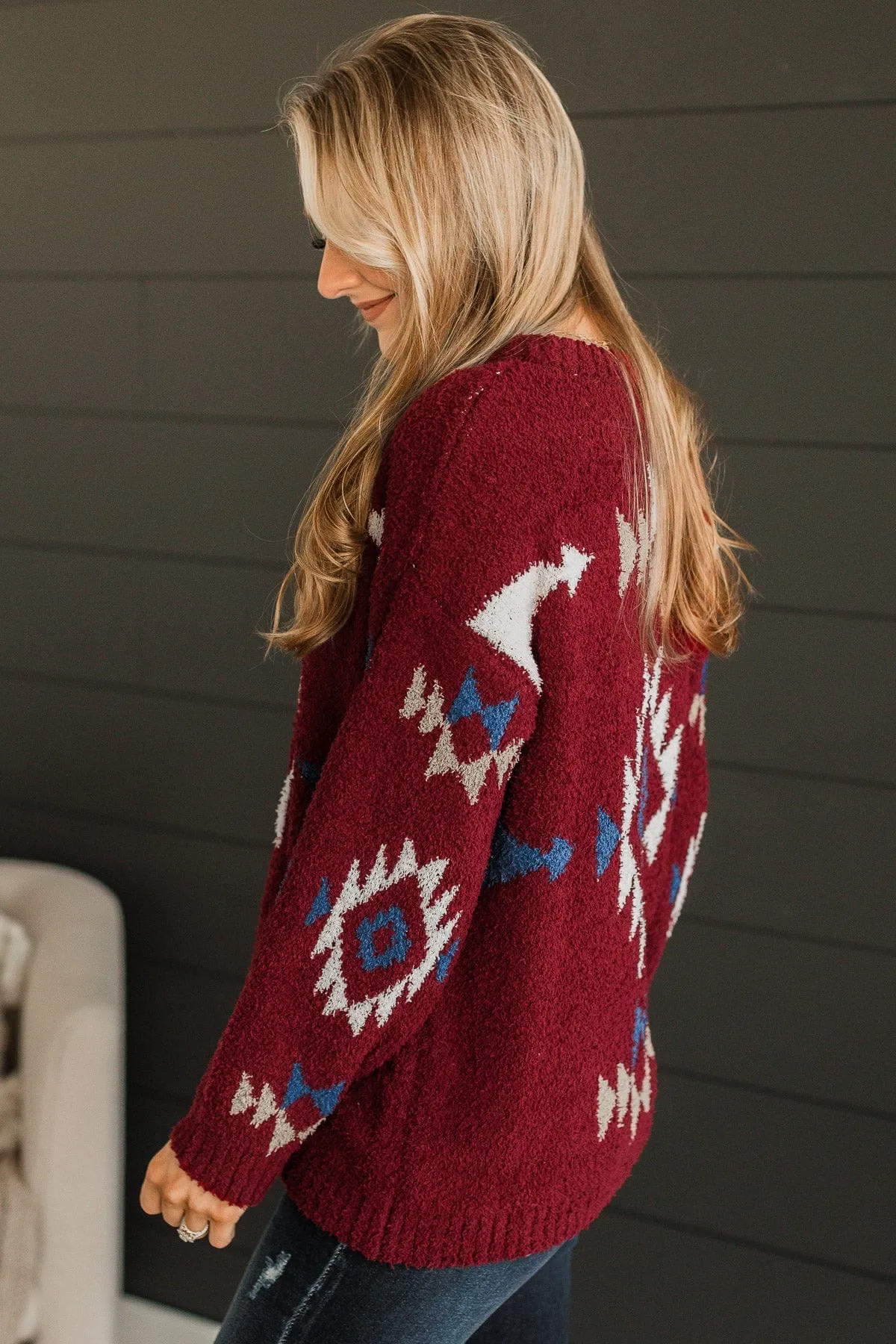 Best Interests Aztec Sweater- Burgundy