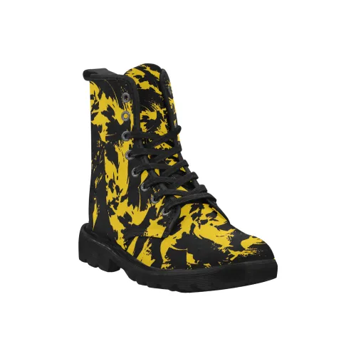 Black and Yellow Paint Splat Graffiti Men's Black Boots