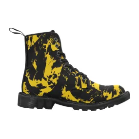 Black and Yellow Paint Splat Graffiti Men's Black Boots