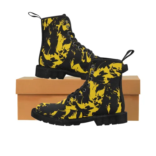 Black and Yellow Paint Splat Graffiti Men's Black Boots