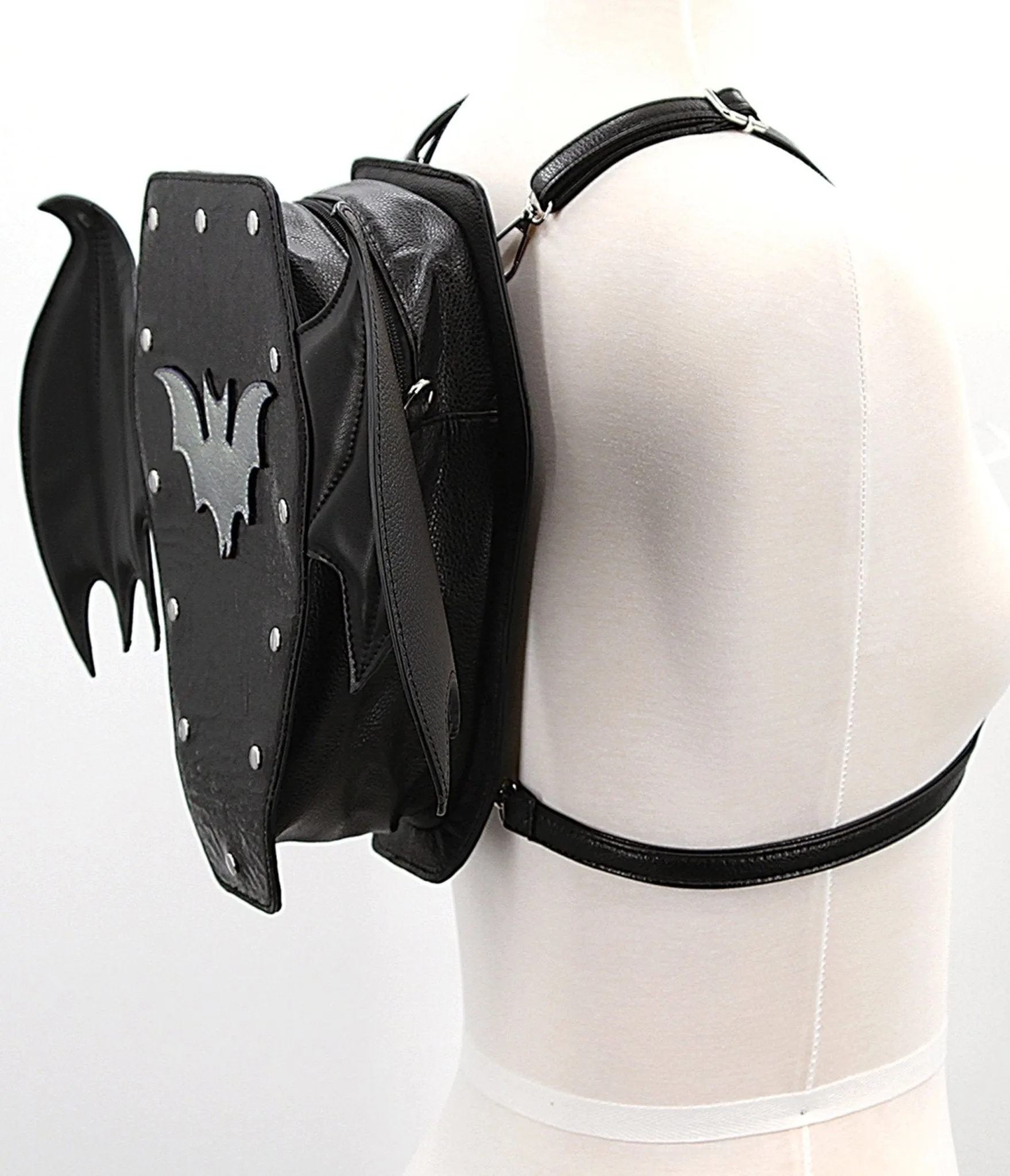 Black Leatherette Batwing Coffin Backpack