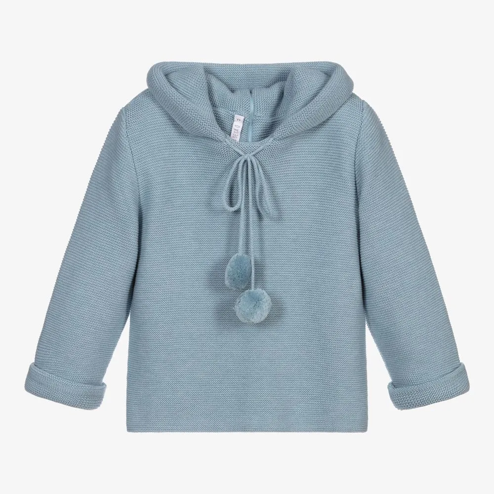 Blue Knitted Hooded Sweater