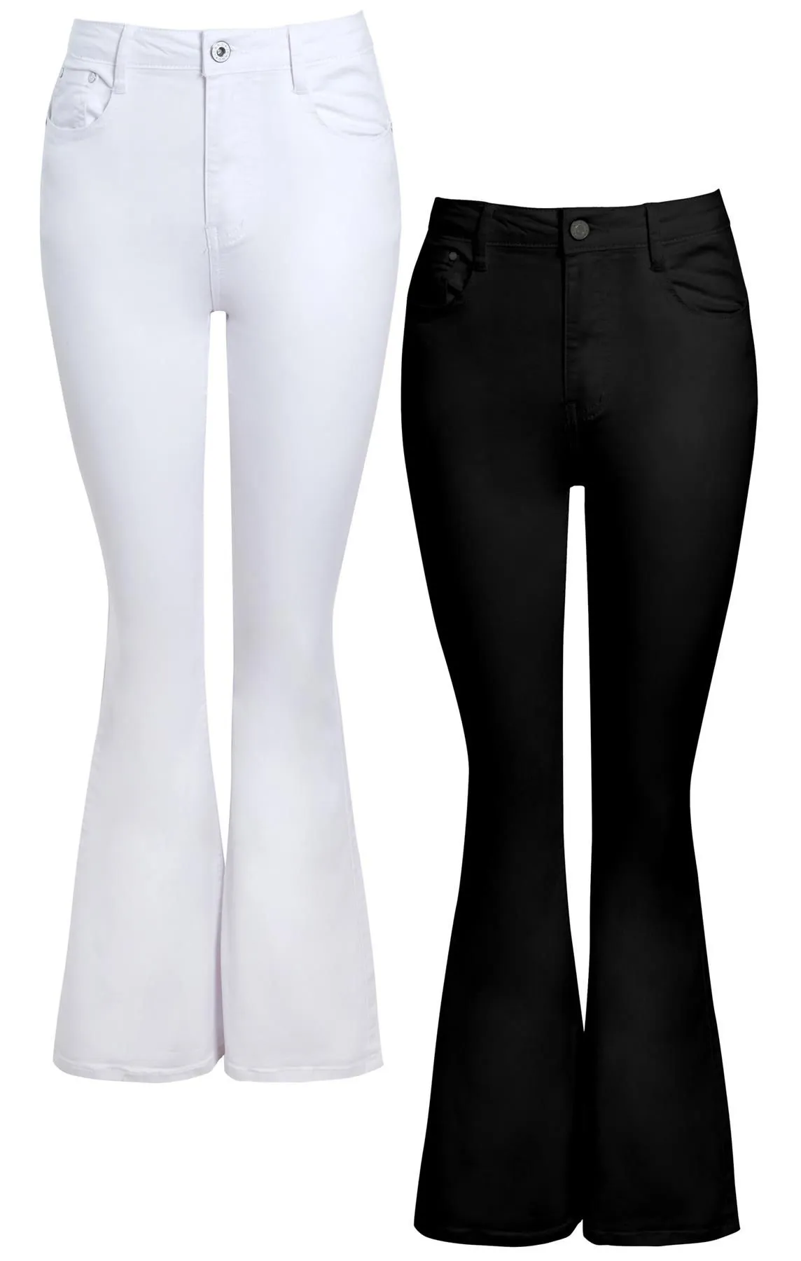 Bootcut High Waisted Twill Jeans, Black, White, UK Sizes 6 to 18