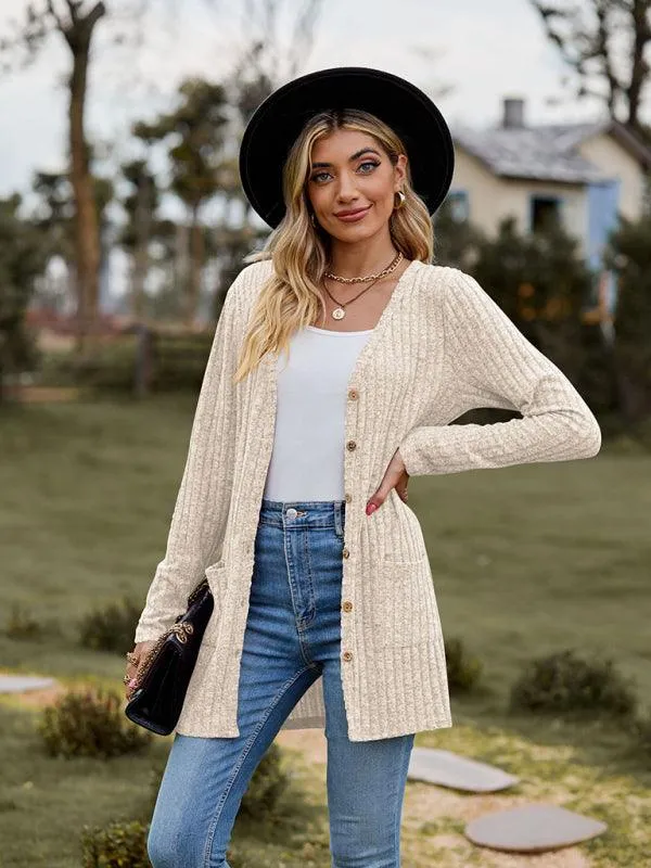 Brushed Pitted Ladies Cardigan Sweater