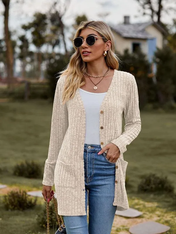 Brushed Pitted Ladies Cardigan Sweater