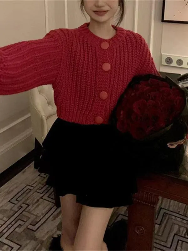 Buttoned Women Crop Cardigan Sweater