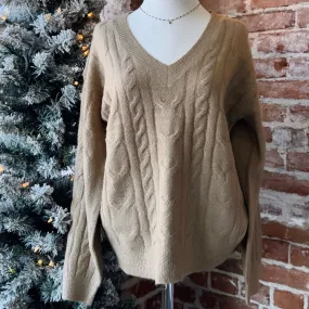 Cable Knit V Neck Sweater