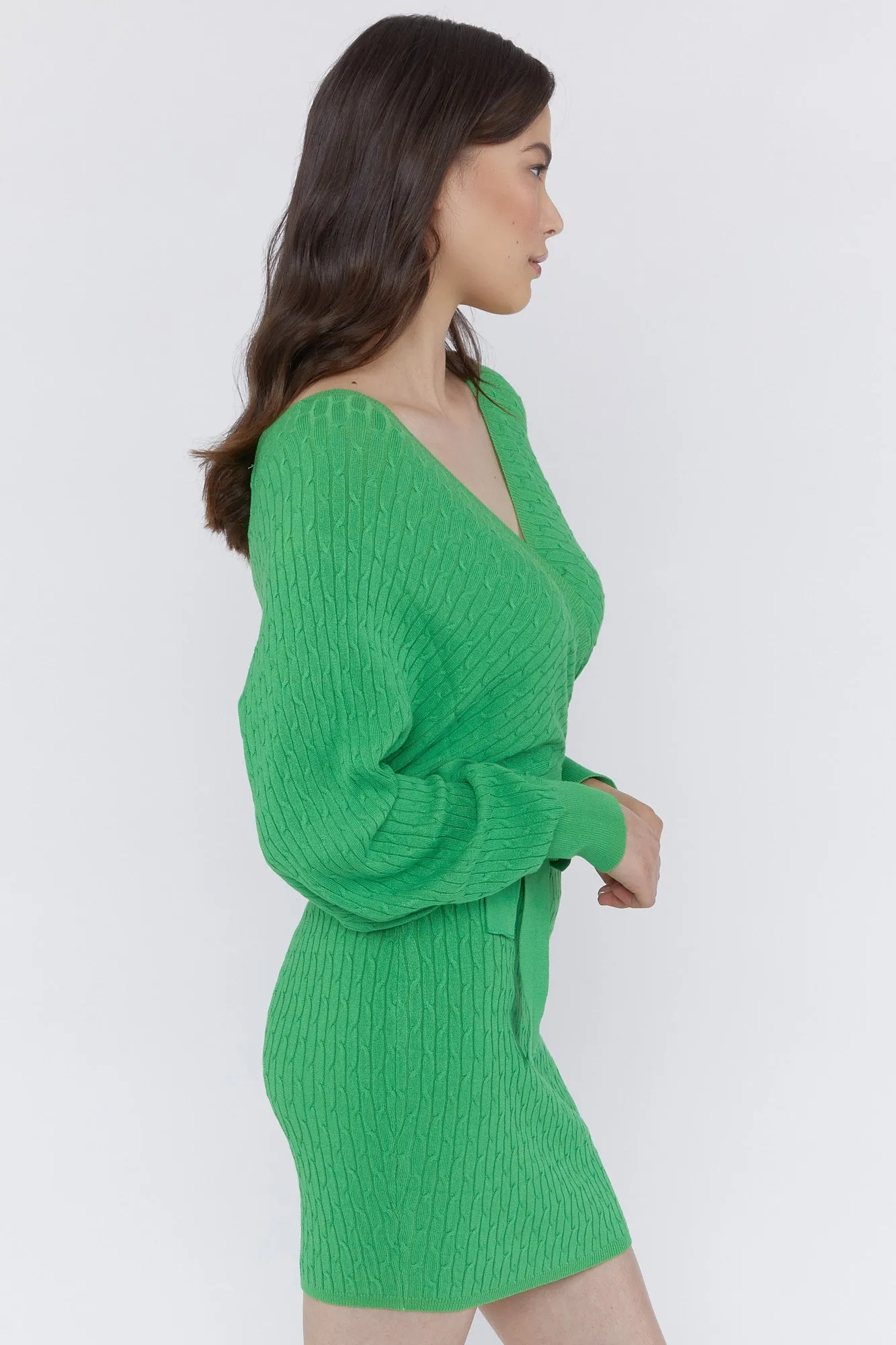 Cable Knit Wrap Sweater Dress