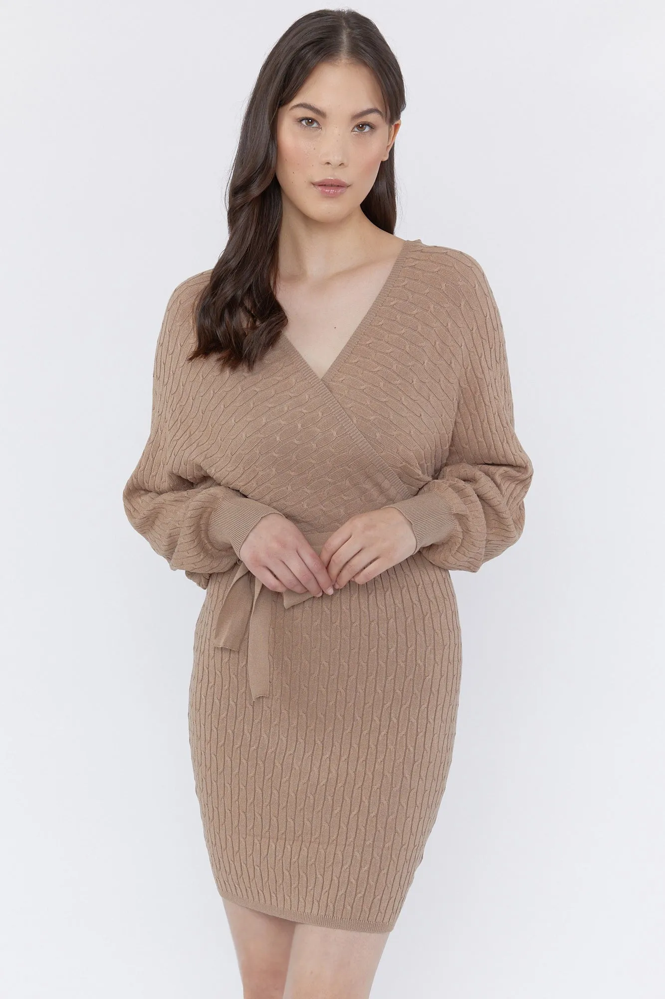 Cable Knit Wrap Sweater Dress