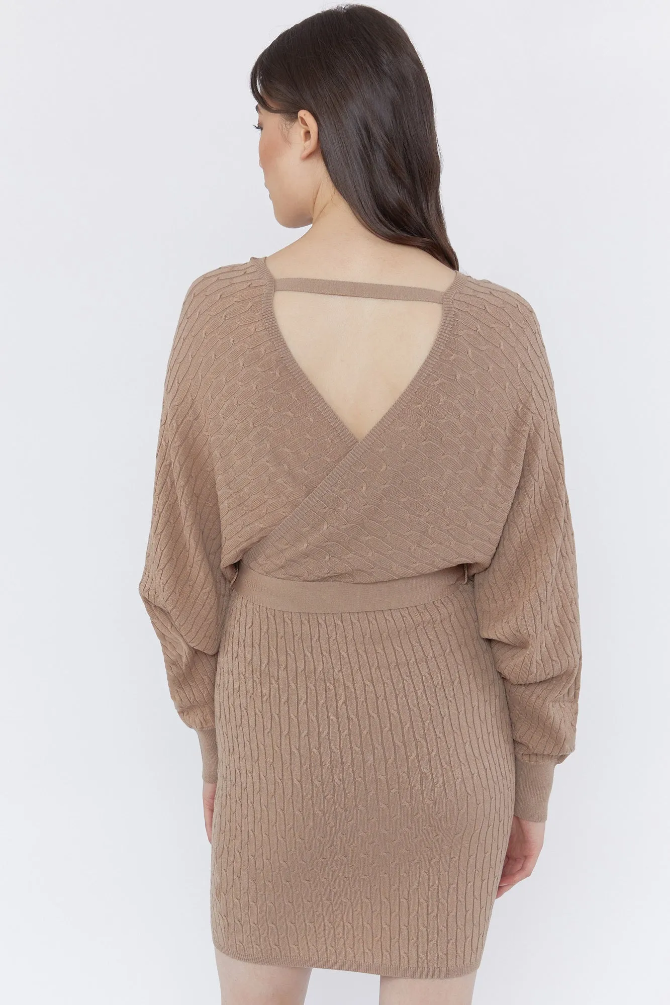 Cable Knit Wrap Sweater Dress