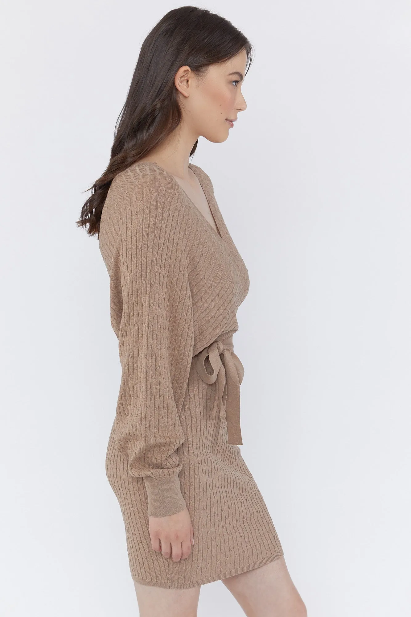 Cable Knit Wrap Sweater Dress