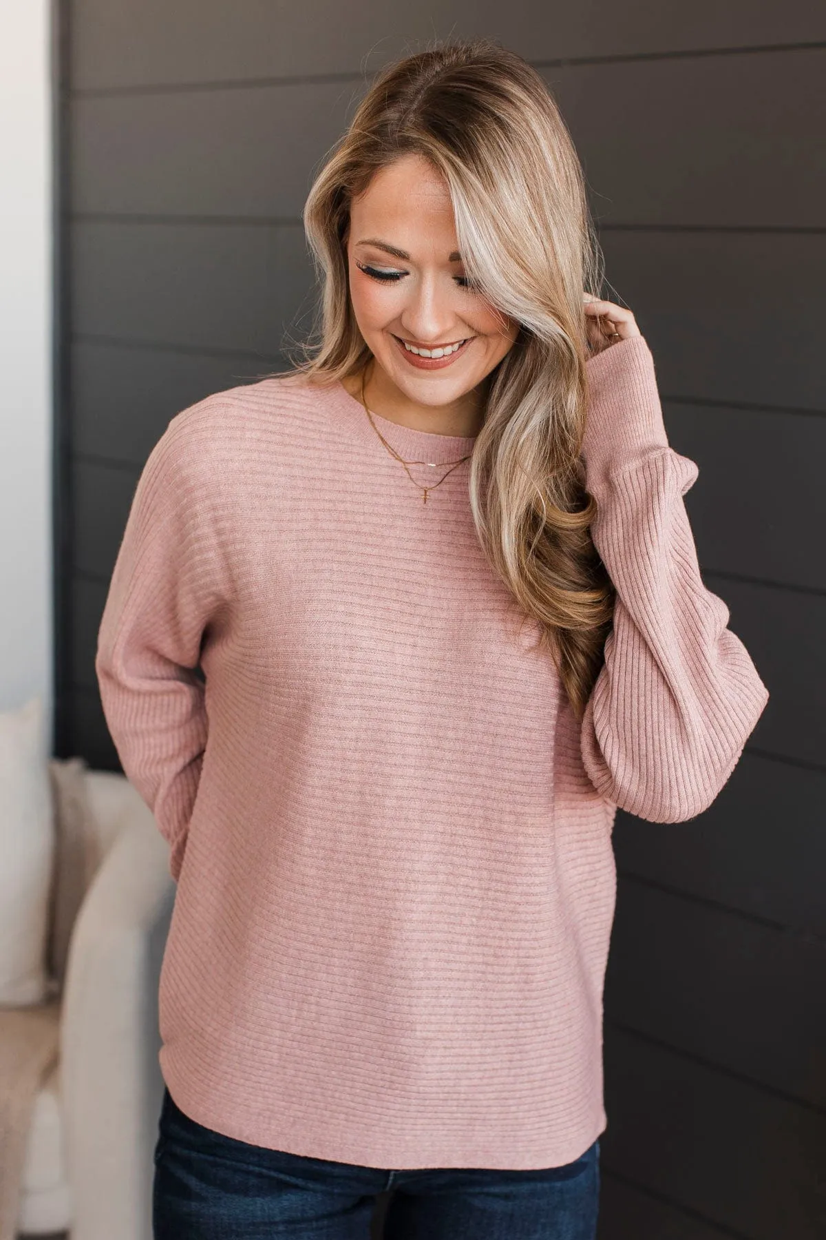 Caught Crushing Knit Sweater- Blush