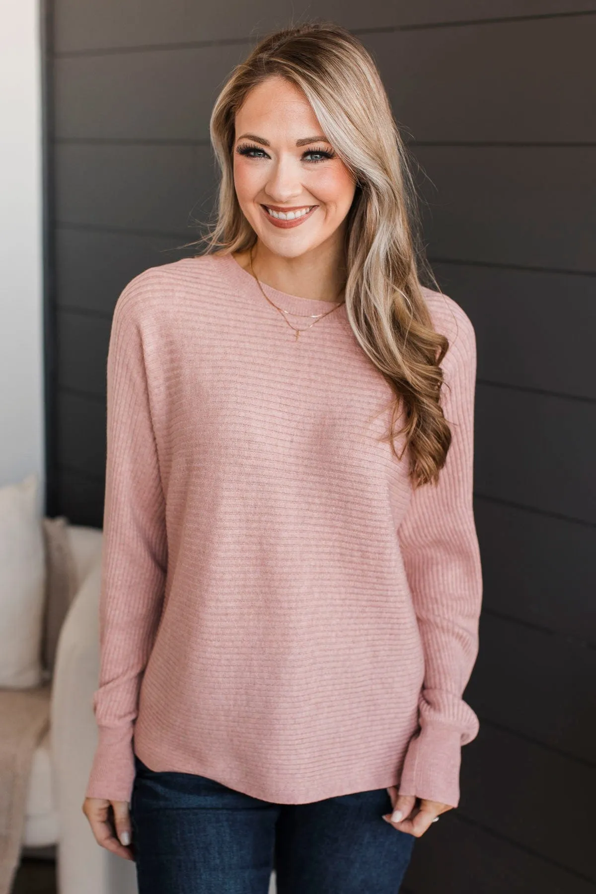 Caught Crushing Knit Sweater- Blush