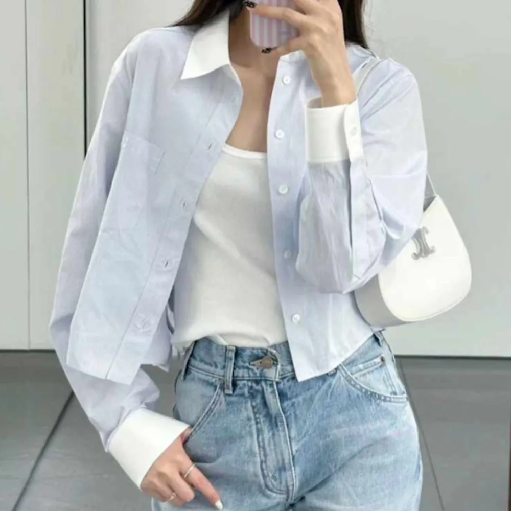 CELINE  |cropped shirt in striped cotton poplin