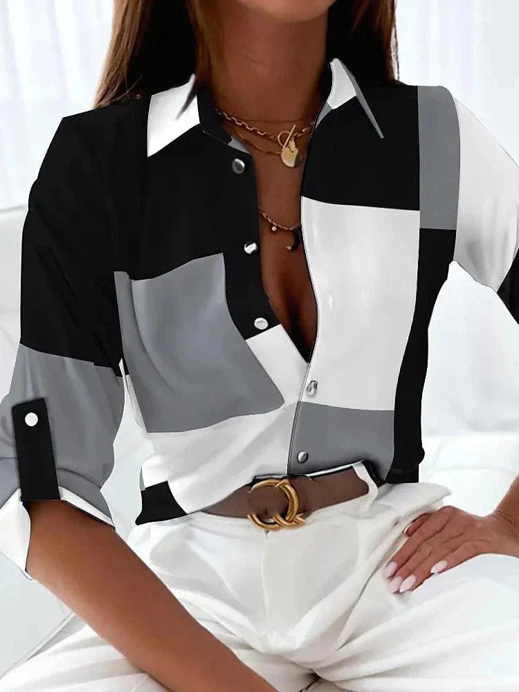 Color Block Women's Shirt Blouse for Stylish Comfort