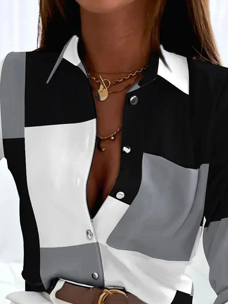 Color Block Women's Shirt Blouse for Stylish Comfort