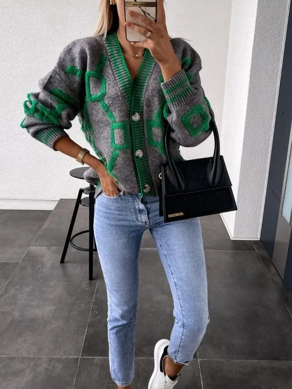 Contrast Drop-Sleeve Cardigan Sweater