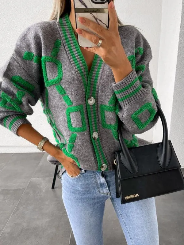 Contrast Drop-Sleeve Cardigan Sweater