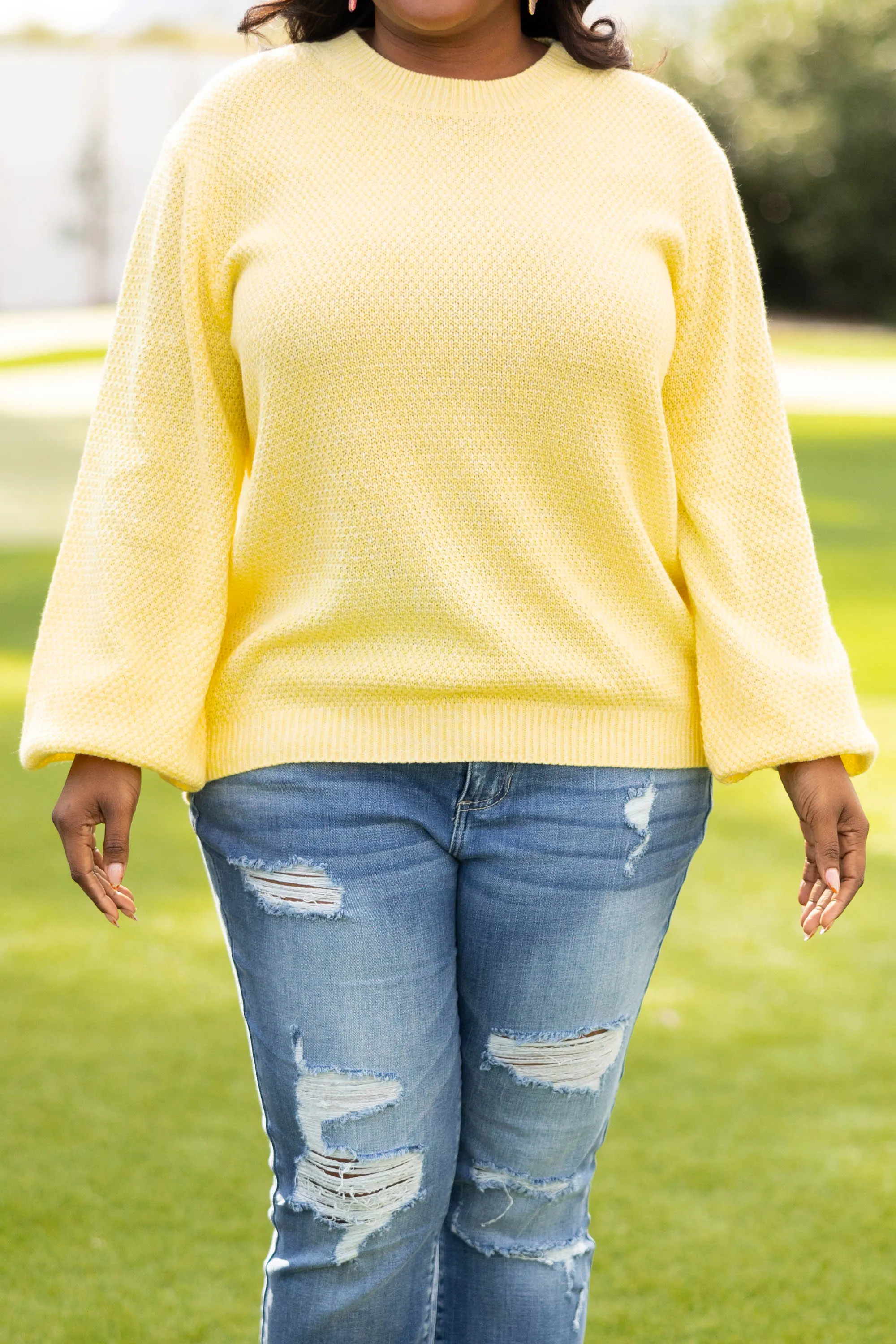 Cozy Bubble Sleeve Sweater, Lemon