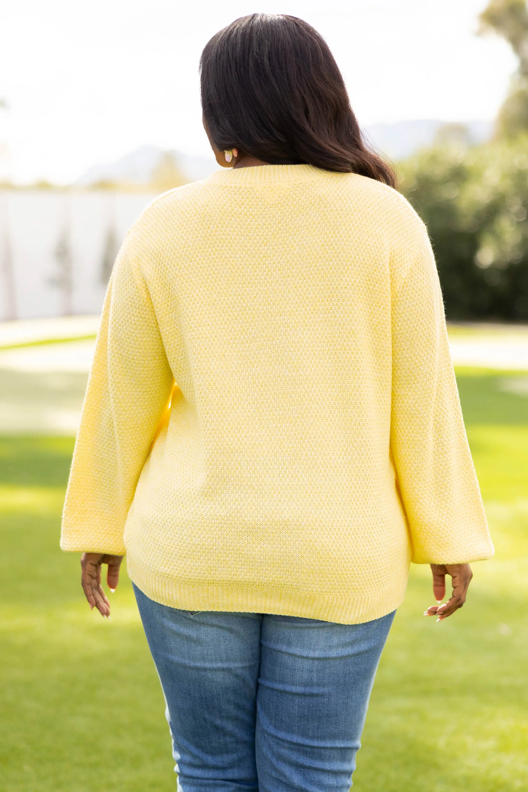 Cozy Bubble Sleeve Sweater, Lemon