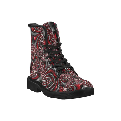 Crimson Burst Fractal Men's Black Boots