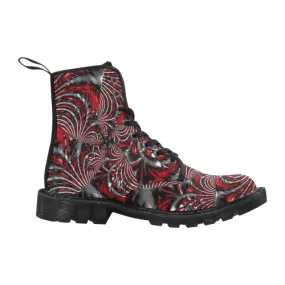 Crimson Burst Fractal Men's Black Boots