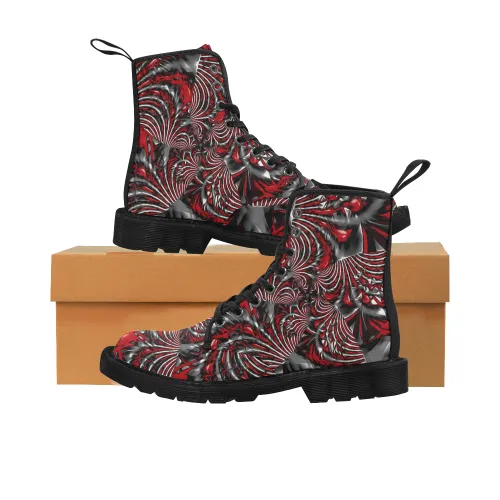 Crimson Burst Fractal Men's Black Boots