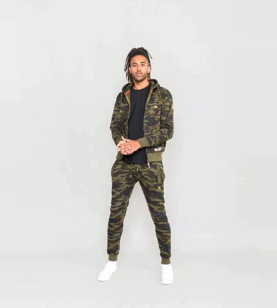 D555 Mens Full Zip Hoodie With Camouflage Print (REGENT)