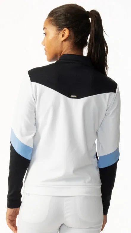 Daily Sport-Colorblock Knit Long Sleeve Zip Jacket-White/Navy/Blue