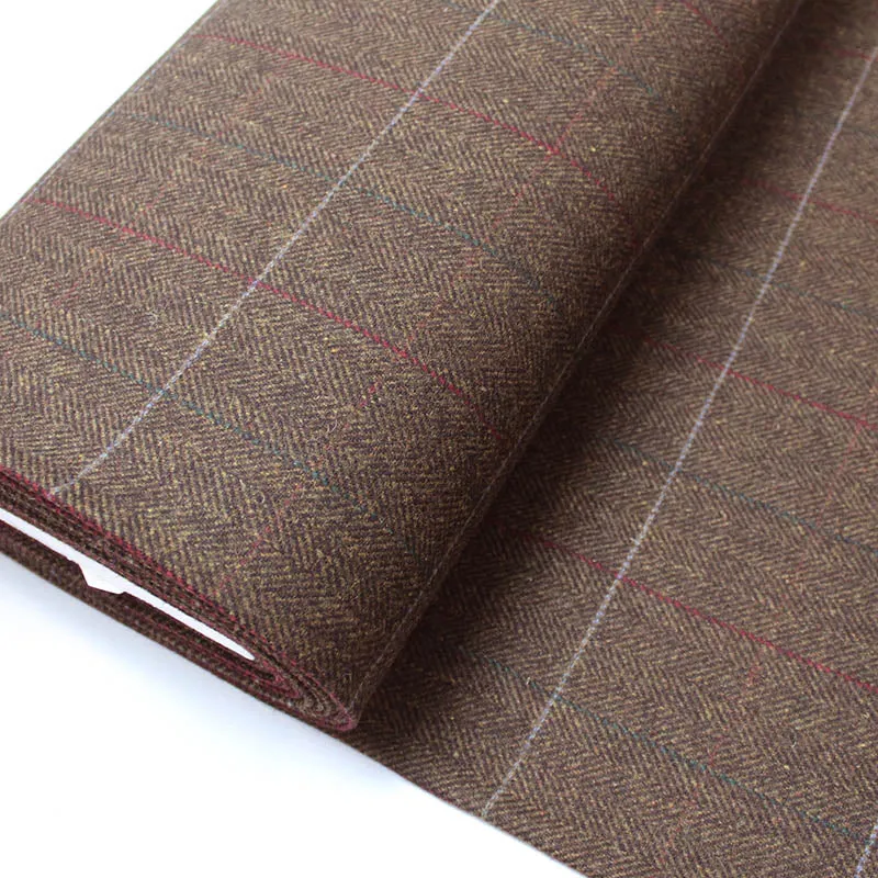 Dressmaking Wool - Brown - Red Line Check