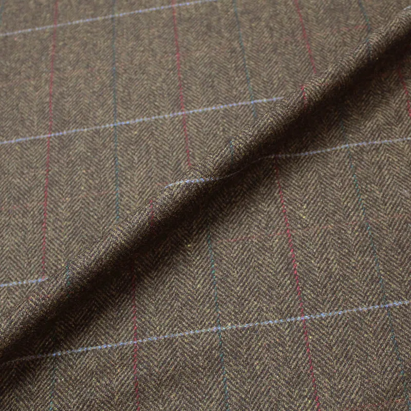 Dressmaking Wool - Brown - Red Line Check